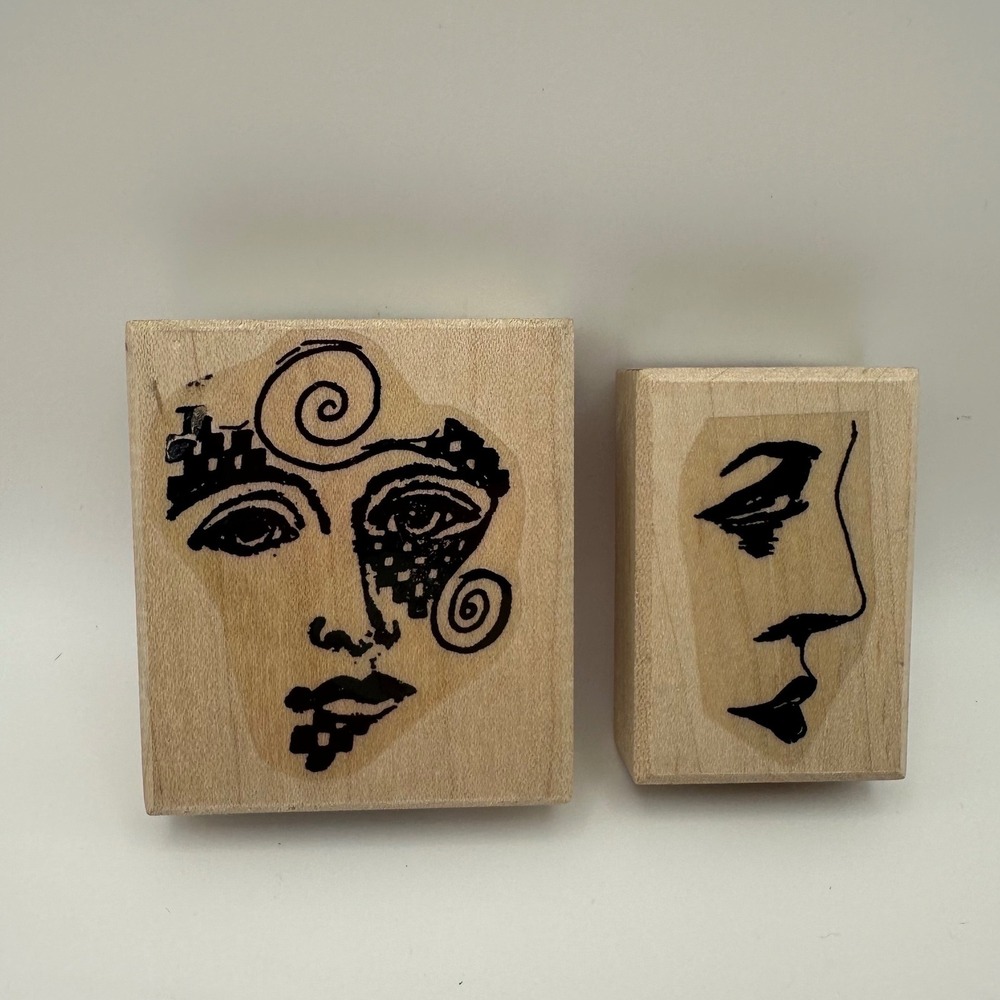 Artifacts Abstract Woman Face Line Art Wood Mount Rubber Stamp Vintage Lot New